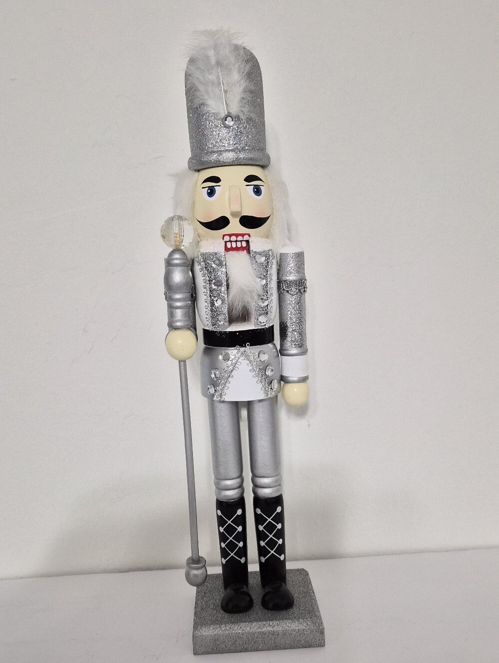 16" Silver Glitter Nutcracker Soldier Figurine